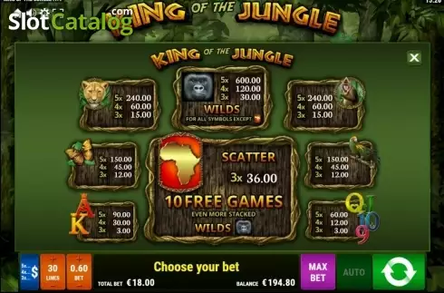 Ekran2. King of the Jungle (Gamomat) yuvası