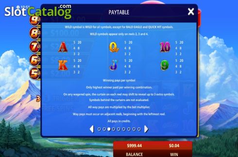 Paytable 3. Quick Hit Ultra Pays Eagle's Peak slot