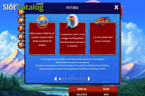 Paytable 1. Quick Hit Ultra Pays Eagle's Peak slot