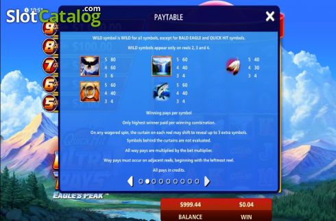 Paytable 2. Quick Hit Ultra Pays Eagle's Peak slot