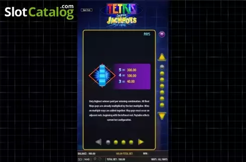 Ekran2. Tetris Super Jackpots yuvası
