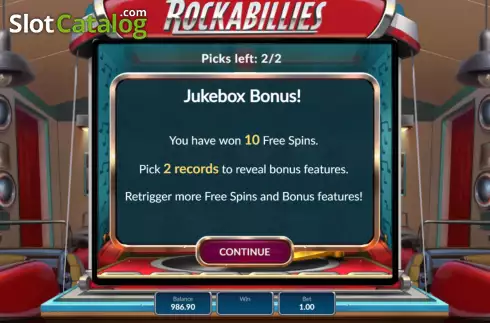 Bonus Game screen. Rockabillies slot