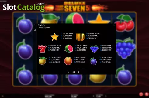 Paytable screen. Shiny Fruity Seven Deluxe 5 Lines slot
