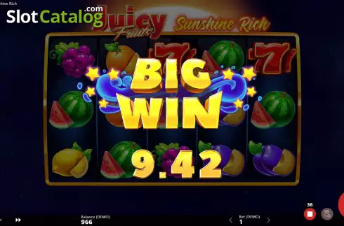 Big Win Screen. Juicy Fruits Sunshine Rich slot