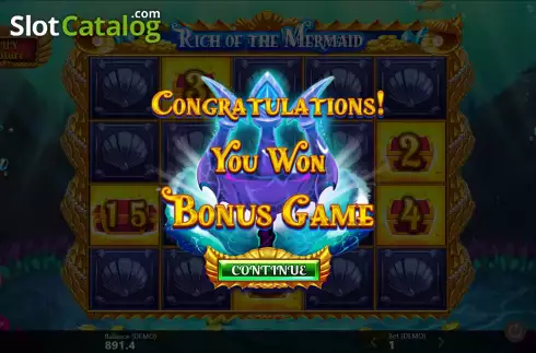 Win bonus screen. Rich of the Mermaid slot