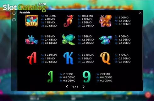 Paytable screen. Rich of the Mermaid slot
