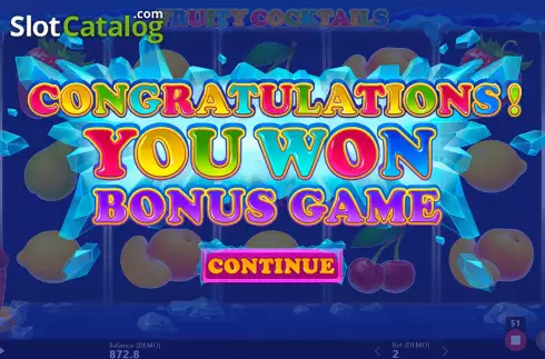 Bonus Game Win Screen 2. Fruity Cocktails slot
