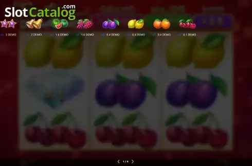 Paytable screen. Fruity Diamonds Hold and Spin slot