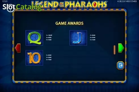 Paytable 3. Legend of the Pharaohs slot