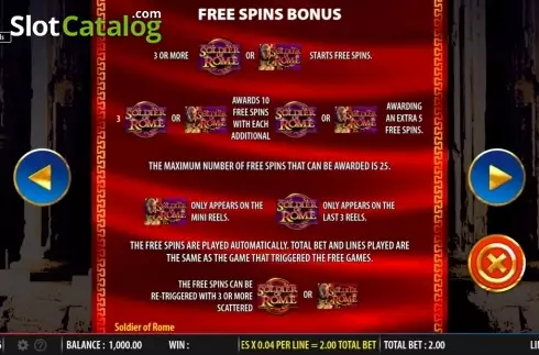 Free spins bonus. Soldier of Rome slot
