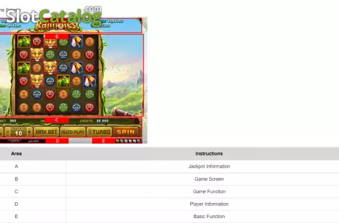 Game Info screen. Rainforest slot