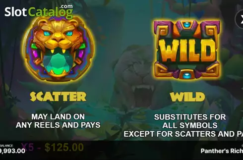 Special symbols screen. Panther’s Riches slot