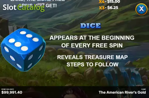 Dice screen. The American River’s Gold slot