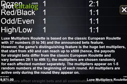 Ekran6. Luxe Multipliers Roulette yuvası