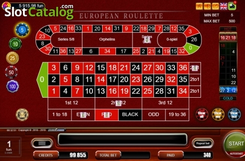 Game Screen. European Roulette (Belatra Games) slot