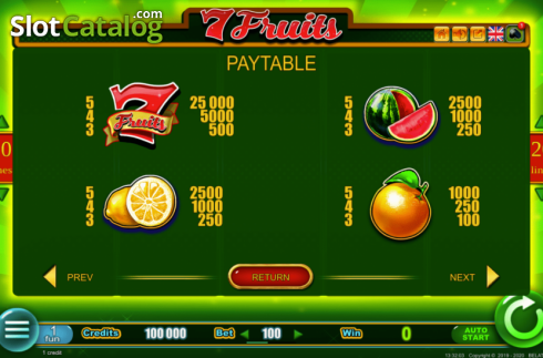 Paytable 1. 7 Fruits slot