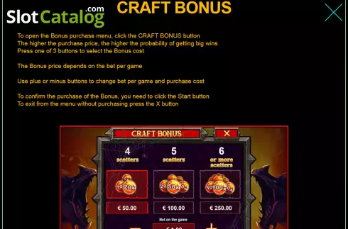 Craft Bonus screen. Dragon's Bonanza slot