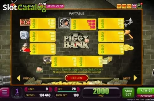 Paytable. Piggy Bank (Belatra Games) slot