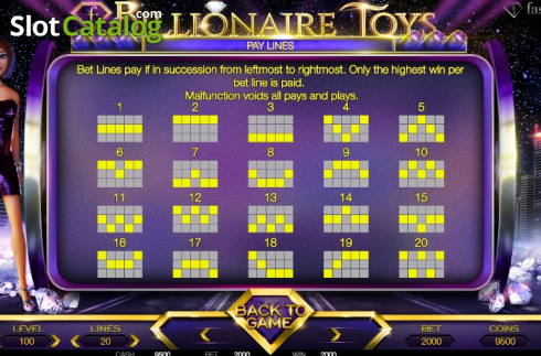 Paytable 4. Billionaire Toys slot