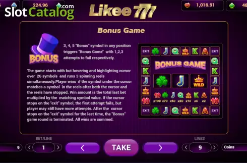 Bonus Game screen. 777 Likee slot