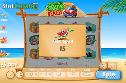 Free Spin screen. Welcome to Paradise Beach slot