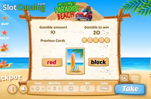 Gamble Game screen. Welcome to Paradise Beach slot