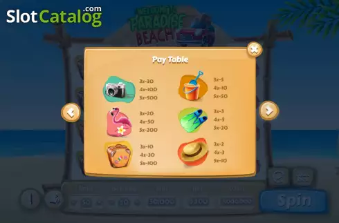 Pay Table screen 2. Welcome to Paradise Beach slot