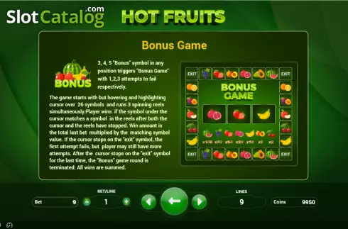 Bonus Game screen. Hot Fruits (BetConstruct) slot