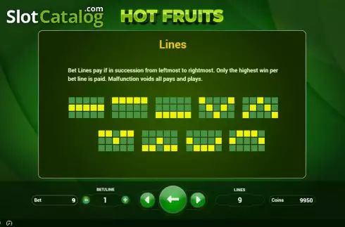 Paylines screen. Hot Fruits (BetConstruct) slot