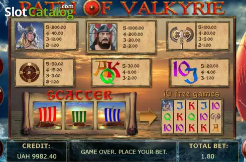 Pay Table screen. Path Of Valkyrie slot