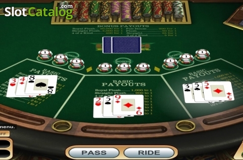 Game Screen. Ride'm Poker (Betsoft) slot