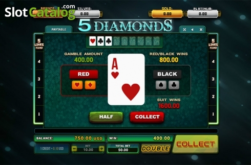 Gamble win screen. 5 Diamonds	 slot