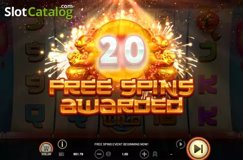 Free Spins Gameplay Screen. Bounding Luck slot