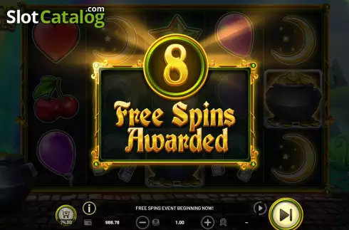 Free Spins Win Screen. Charms and Treasures slot