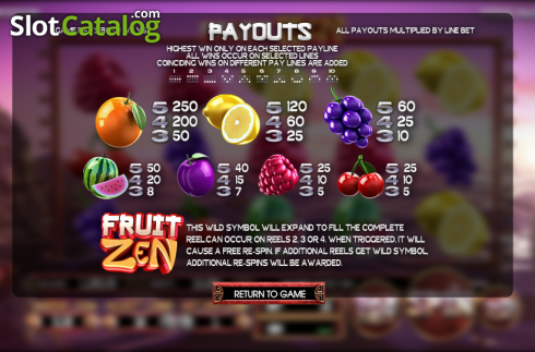 Auszahlungen 1. Fruit Zen slot