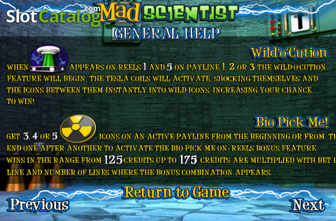 Paytable 5. Mad Scientist (Betsoft) slot