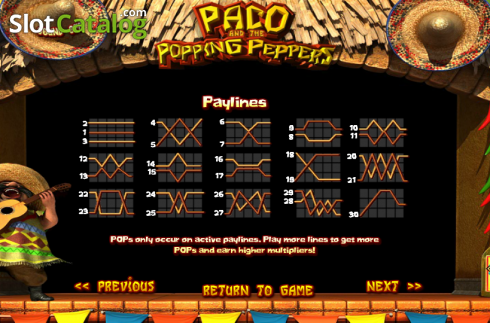 Paytable 3. Paco and the Popping Peppers slot