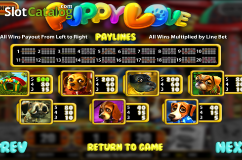 Paytable 1. Puppy Love slot