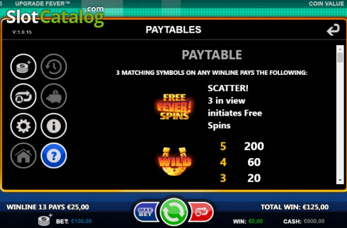 Paytable 1. Upgrade Fever slot
