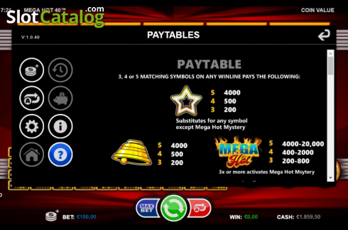 Paytable 1. Mega Hot 40 slot