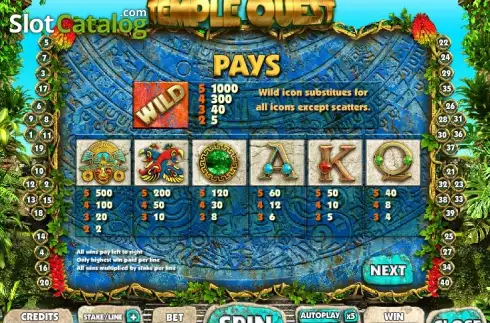 Paytable 1. Temple Quest slot