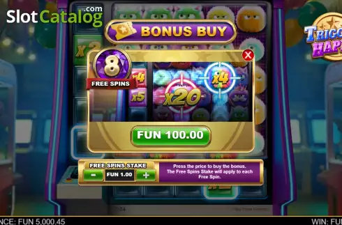 Buy Feature Screen. Trigger Happy (Big Time Gaming) slot