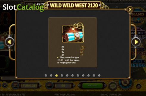 Paytable screen. Wild Wild West 2120 slot