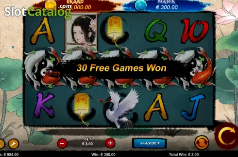Free Games screen. Koi and Dragon slot