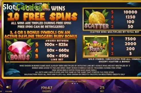 Paytable 1. Jungle Ruby slot