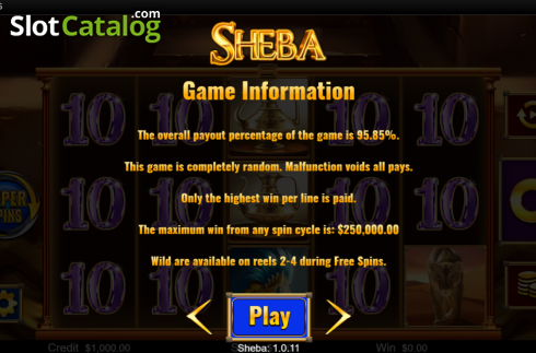 Game information . Sheba slot