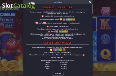 Rules screen. Devils Lock slot