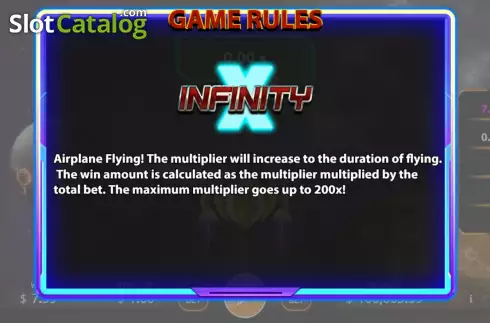 Game Rules screen 2. Infinity X slot