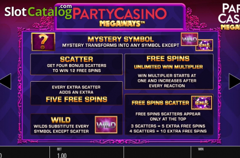 Paytable 3. Party Casino Megaways slot