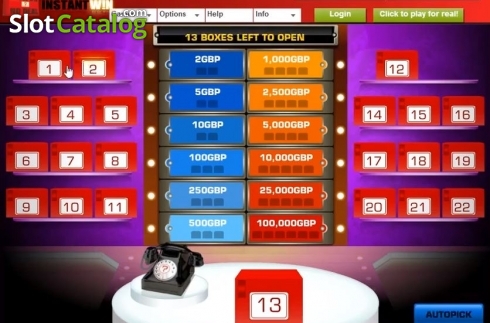 Game Screen. Deal or No Deal Scratchcard slot